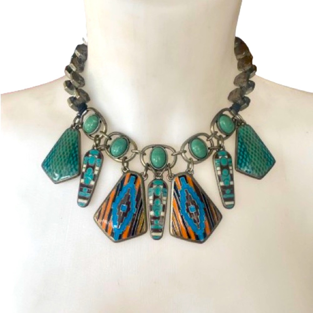 Zara South Western Style Silver-tone Multicoloured Statement Necklace